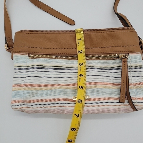 Rosetti Handbag Purse Cotton faux Leather Brown Striped White Pink Blue Pastel - Picture 3 of 8